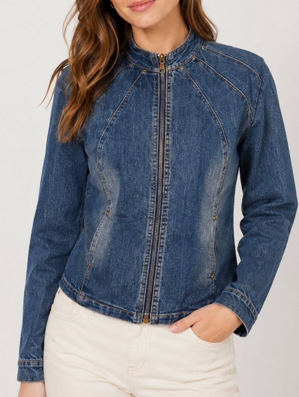 YUKA JEANS | Women's Blue Washed Denim Zip Front Jacket Size S